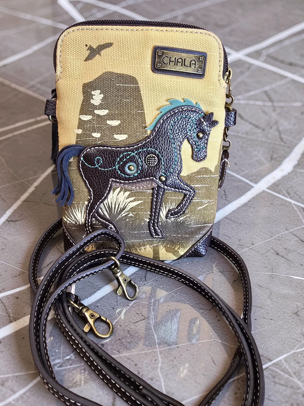 CHALA Safari Horse Canvas Crossbody Cell Phone Purse EUC
